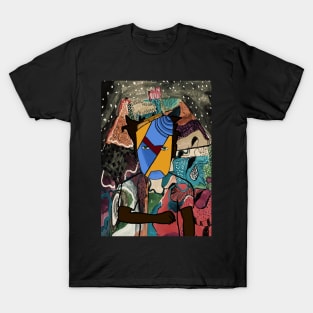 Dive into the Intriguing World of the MaleMask NFT - CrayonEye Color and Mystery Night Background T-Shirt